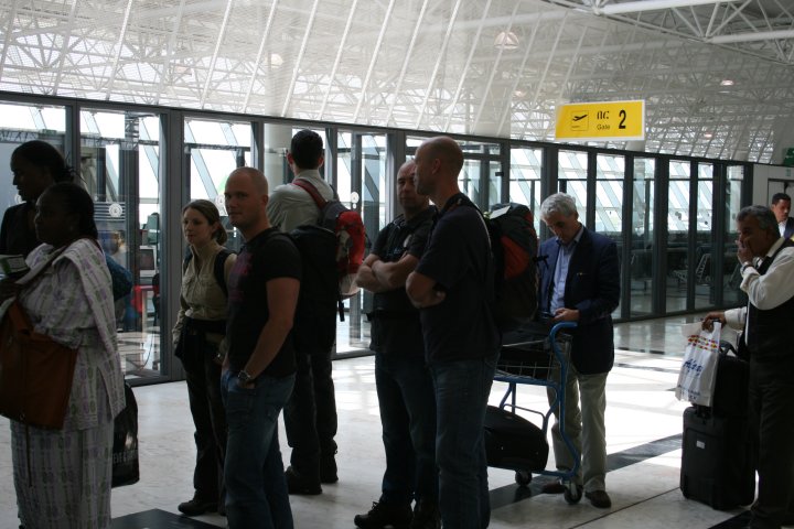 Inchecken op Addis Ababa na 4 uur wachten.
