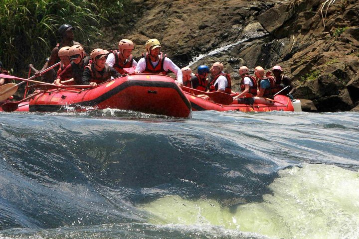 De eerste echte rapid op de Nijl tijdens het raften.